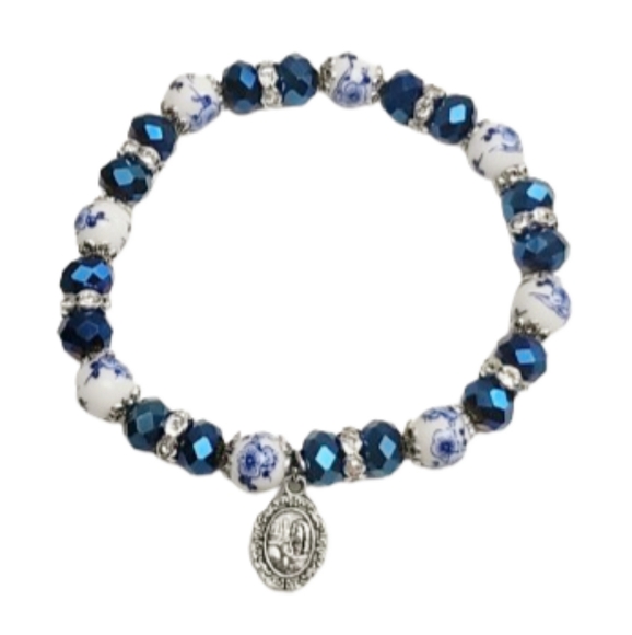 religious stretchy statement bracelet Jewelry - ⭐Religious Jesus Glass Floral Rhinestone Bead Charm Stretch Bracelet